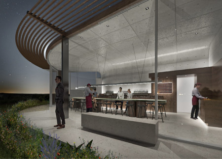 Curved Form and Tinted Oak Create an Immersive Vineyard Experience