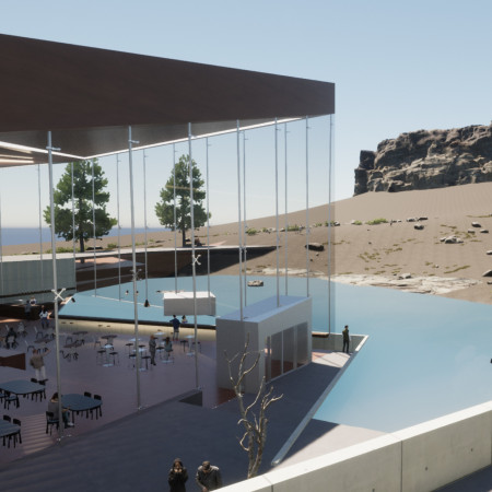 Hot Springs Amid Replanted Pines with Green Roof Integration