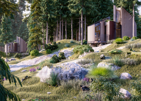 Curved Windows and Green Roofs in a Compact Timber Home