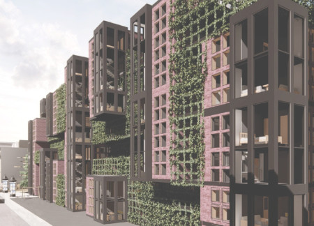 Community Living Enhanced by Metal Panels and Brick Integration