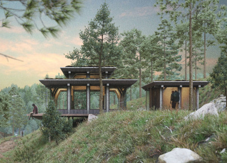 Moss Roof and Timber Frame Structure for a Serene Wellness Space