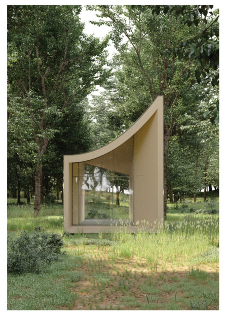 Curved Roof Structure with Dual-Wall Utility for Adaptable Living