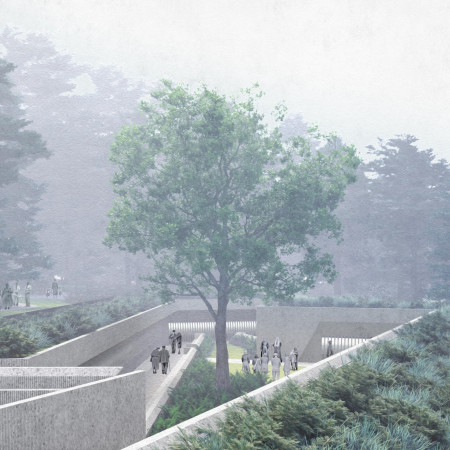 Terraced Concrete Structure Harmonizing with Local Stone and Forest Ecology