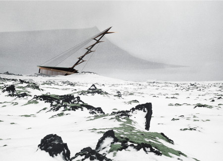 Suspended Wooden Ring in Lava Concrete Embraces Natural Soundscape