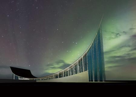 Glass Cathedral Inspired by Glaciers Enhancing Cinematic Experience