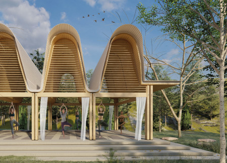 Rammed Earth and Timber Retreat Emphasizing Natural Water Management