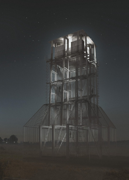 Metal Structure Offering Panoramic Views and Nature Refuge