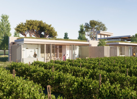 Natural Stone Walls with Panoramic Views in a Vineyard Retreat