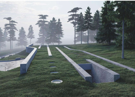 Natural Light Play Within a Below-Ground Memorial Constructed in Concrete