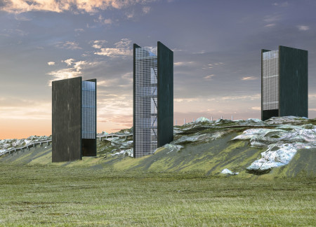 Sustainable Monoliths Featuring Laminated Timber and Anodized Aluminum for Geological Experience