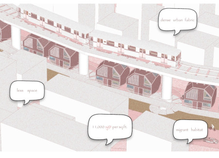 Suspended Dodecahedron Housing with Steel Framework Under Metro Bridges