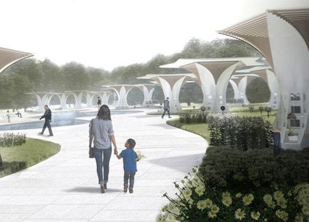 Candle Pockets and White Granite Embrace in a Reflective Memorial