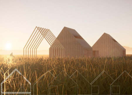 Pitched Roof Cabins Embracing River Views and Local Agriculture
