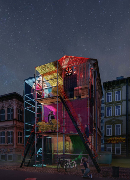 Kinetic Spaces Crafted from Scaffolding and Latex