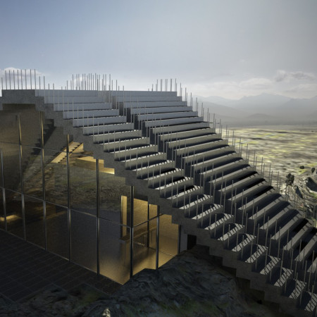 Lava Stone Shelter with Water Collection System and Observation Platform