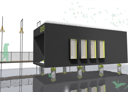 Charred Wood Retreat Above Rice Paddies with Sustainable Bamboo Elements