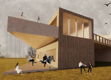 Stone and Wood Community Space Merging Second-Hand Exchange with Organic Gardening