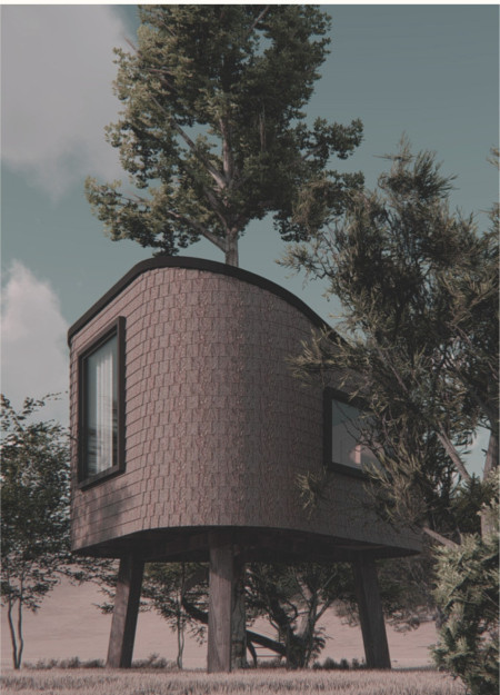 Rainwater Harvesting Home with Cork and Popcorn Panel Integration