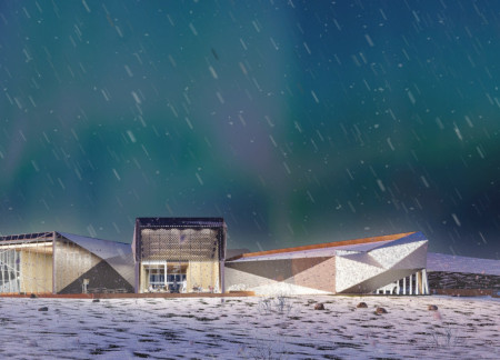 Crystallized Facade Using Corrugated Metal in a Community Center