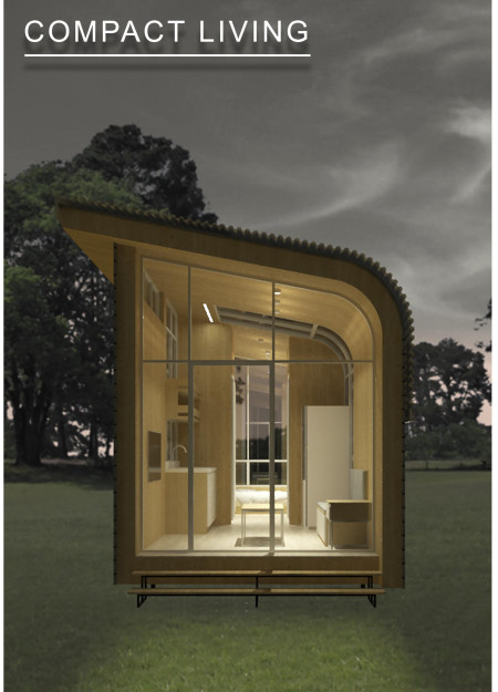 Curved Polycarbonate Roof and Rainwater Management in a Compact Microhome