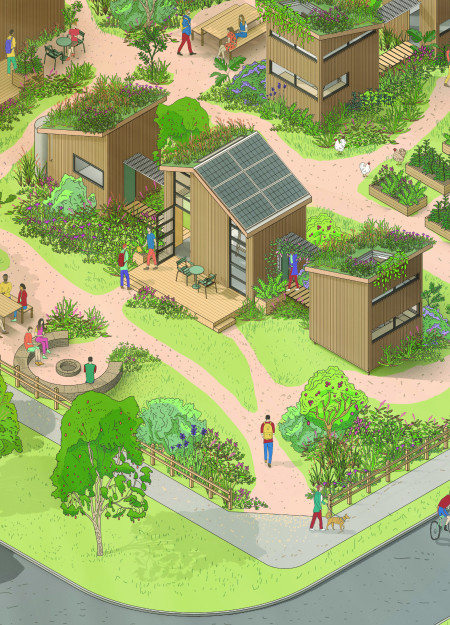 Hemp Insulated Micro Homes with Rotatable Core for Community Living