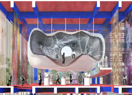 Exploring Interconnected Realities Through Stainless Steel and Lam. Veneer Structures