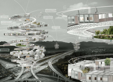 Spiral Overpass Enabling Community Living with Modular Units