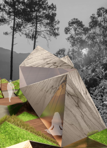 Triangular Cabins Blending Wood Paneling and Native Gardens for Reflection