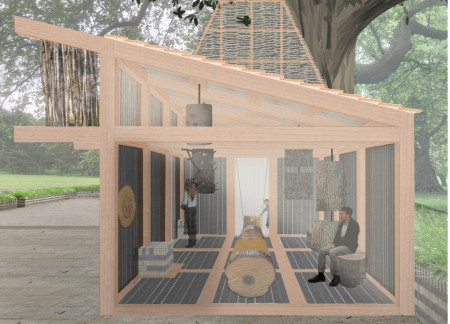 Sculpted Oak Elements Embrace Sitka Spruce Pavilion for Contemplative Learning