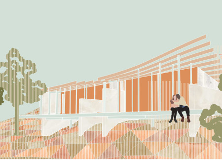 Central Flame and Stone Walls in a Sustainable Yoga Retreat