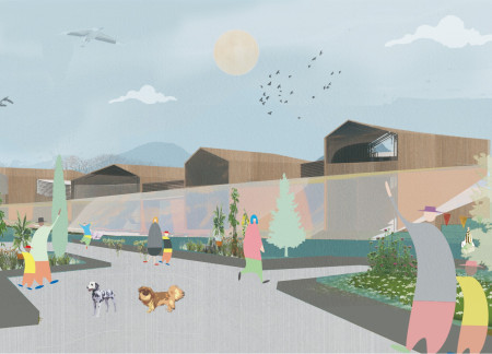 Curvilinear Forms of Wood and Steel Overlooking Wetland Meadows