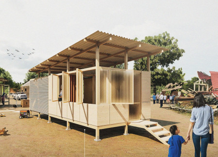 Vertical Garden Shelters with Corrugated Metal and Plywood for Disaster Recovery