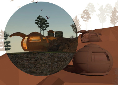 Curvilinear Structure Crafted from Natural Wood and Enhanced with Solar Energy Solutions