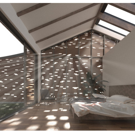 Salvaged Brick Screen Defining Public and Private Spaces in a Dual-Function Residence