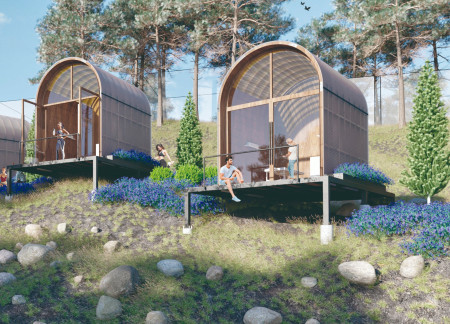 Textured Interleaved Lumber Cabin Embracing Nature and Serenity