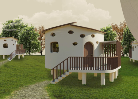 Elevated Retreat with COB Construction and Petal Roof Design