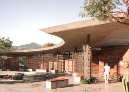 Rammed Earth Walls and Shell Flooring in a Cultural Care Centre