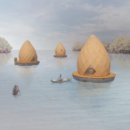 Floating Concrete Shelter with Waterproof Panels Designed for Flood Resilience