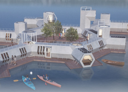Floating Community Built on Concrete Tetrapods with Plywood Sheathing