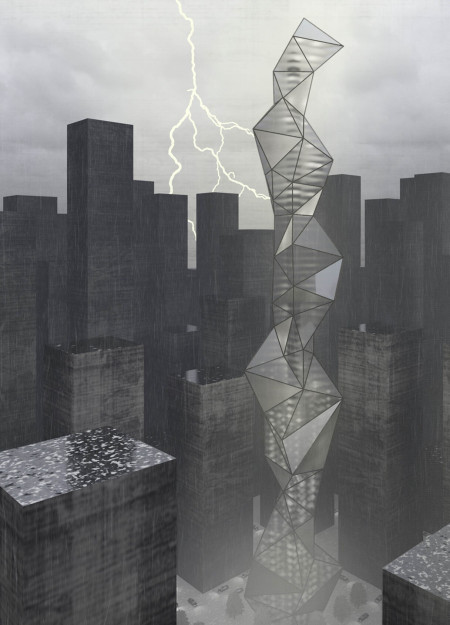 Triangular Pyramids of Stainless Steel Shaping Adaptive Urban Towers