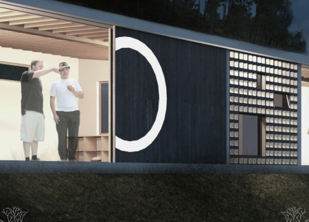 Hollow Brick Retreat with Passive Solar Walls and Rainwater Collection