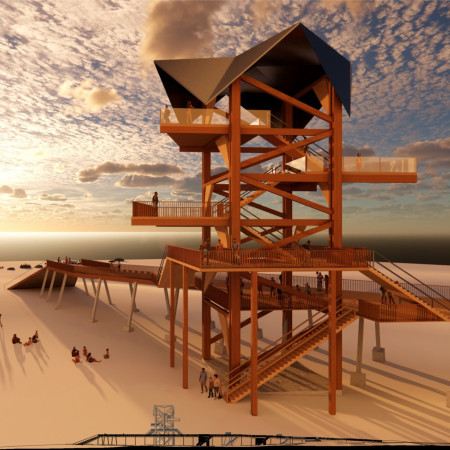 Elevated Design Featuring Cross-Laminated Timber and Large Glazing for Coastal Resilience