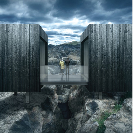 Glass Bridge over Continental Divide Featuring Burnt Yakisugi Wood