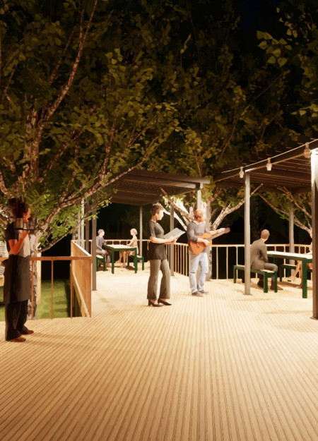 Polycarbonate Huts on Elevated Decking for Community Food Experience