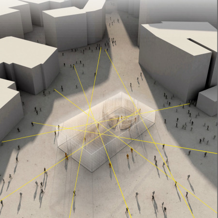 Translucent Aluminum Elements Enabling Eye Contact in Urban Gathering Spaces