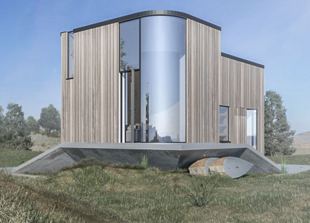 Curved Glazed Windows in Timber Microhome by the Danube