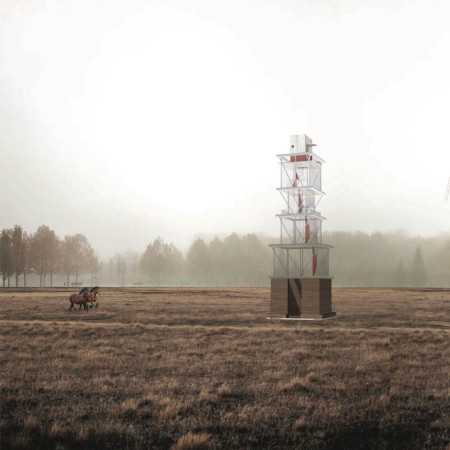 Rammed Earth Base with Galvanized Steel Canopy Enhancing Scenic Views