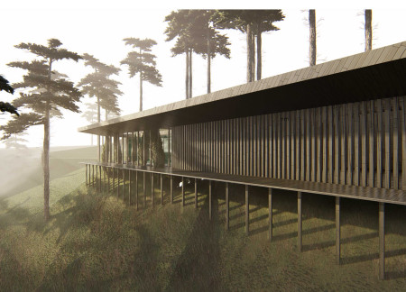 Charred Wood and Metal Framework Creating a Reflective Yoga Retreat