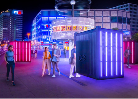 Kinetic Energy Space with Recycled Metal Facade and Interactive Lighting