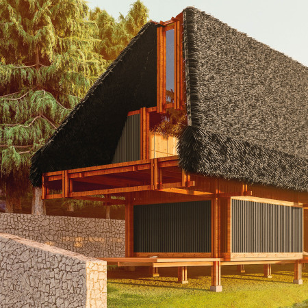 Straw and Wood Form Open Spaces for Mindful Movement